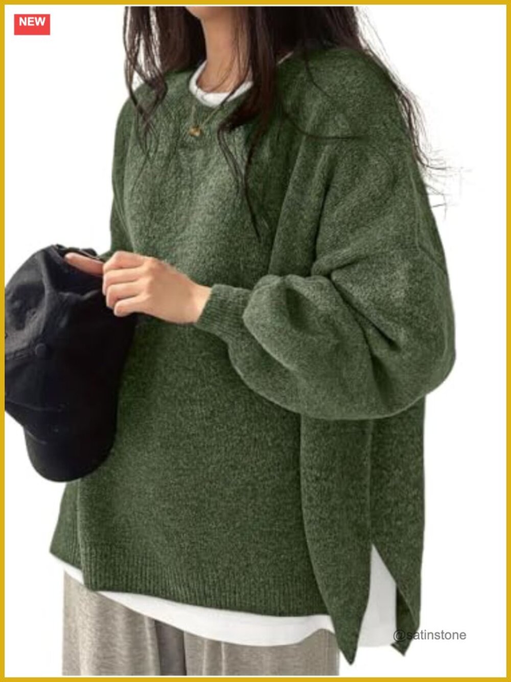 Oversized Ribbed Knit Pullover Sweater Fall Fashion Side Slit